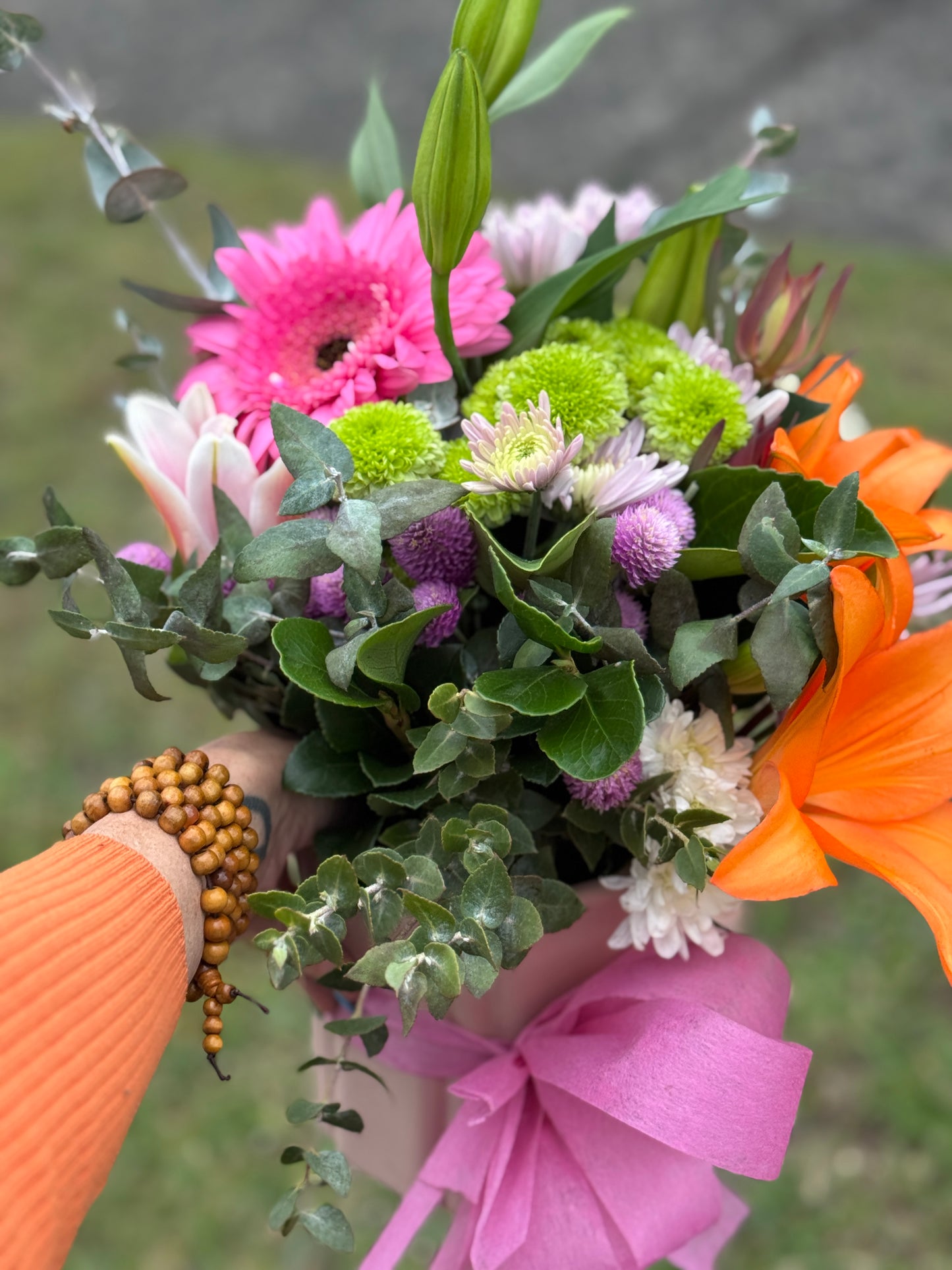 A pot of bright blooms